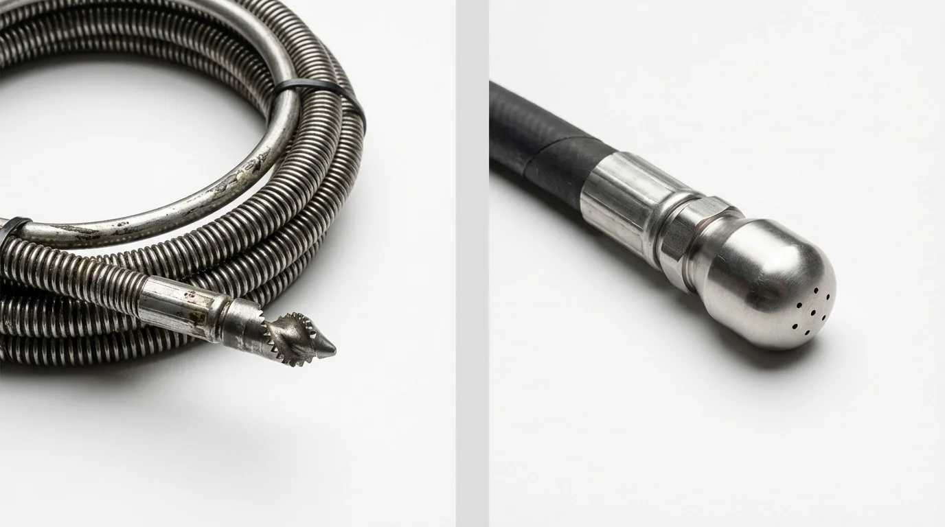 Drain snake cable and hydro jetting nozzle used for drain cleaning in West Point, NE