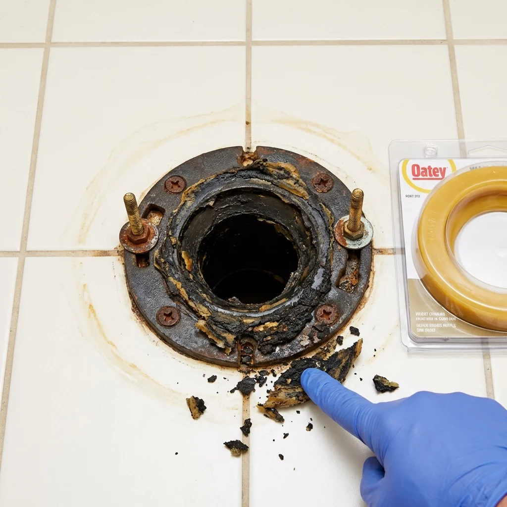 Failed wax ring showing water seepage at the base of a toilet in a West Point, NE home