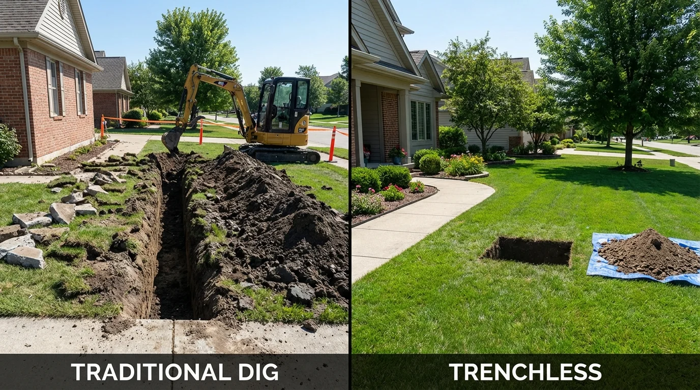 Trenchless sewer repair with minimal yard damage versus traditional excavation in West Point, NE